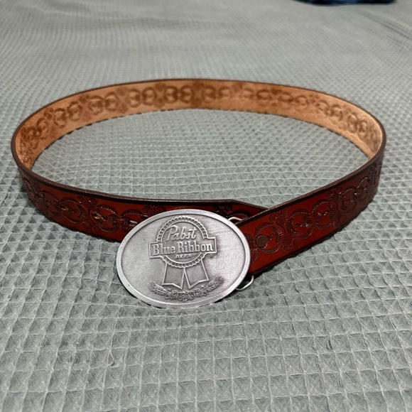 Pabst Blue Ribbon Leather Belt with Silver Buckle - Picture 1 of 7